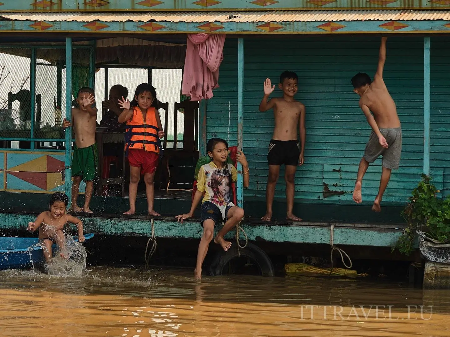 Kids in floating home